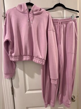 NWOT Cropped Hoodie (Size M) & Jogger (Size S) Set - Dusty Lilac Pink